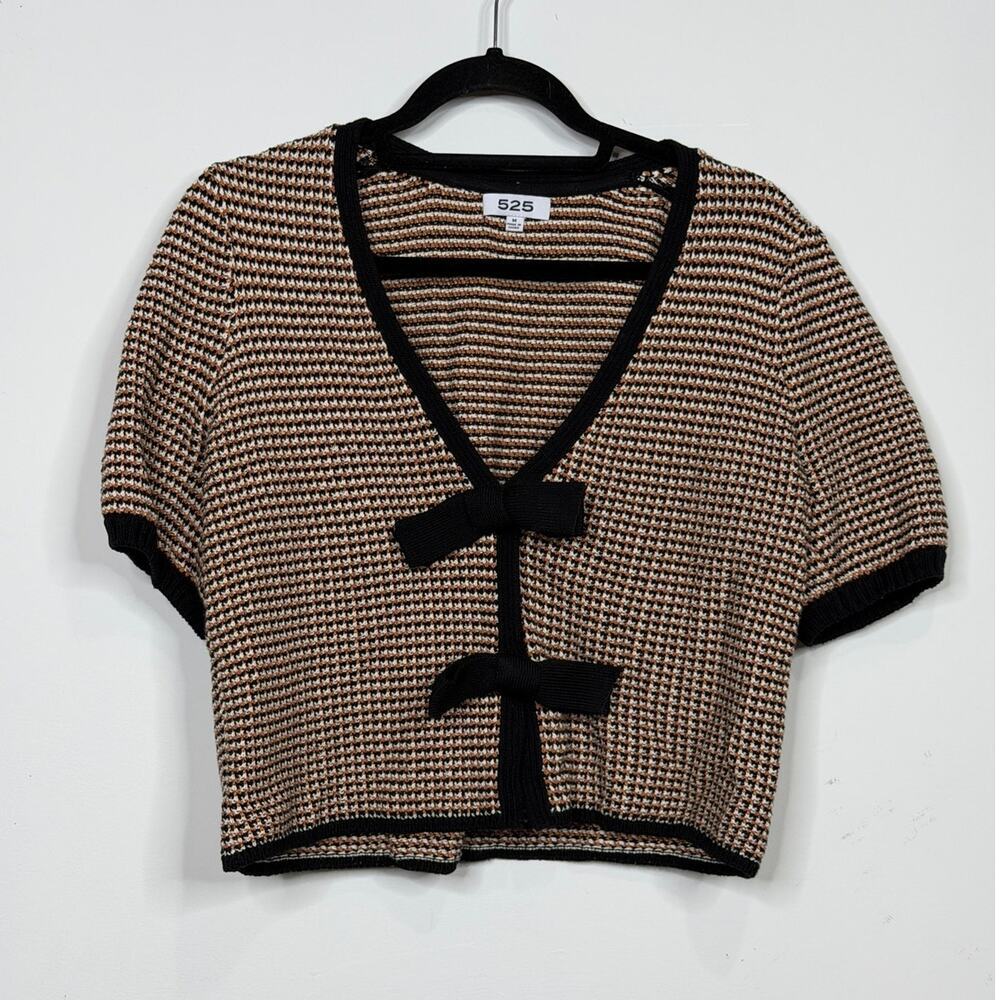 525 america ELAINE COTTON PUFF SLEEVE TIE FRONT TOP / Size-Medium